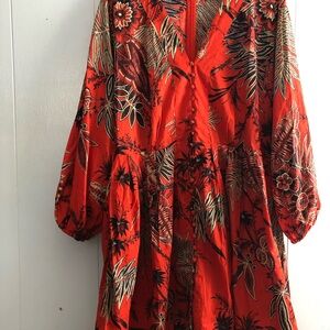 Banana Republic Red and Black Floral Dress Cotton with pockets